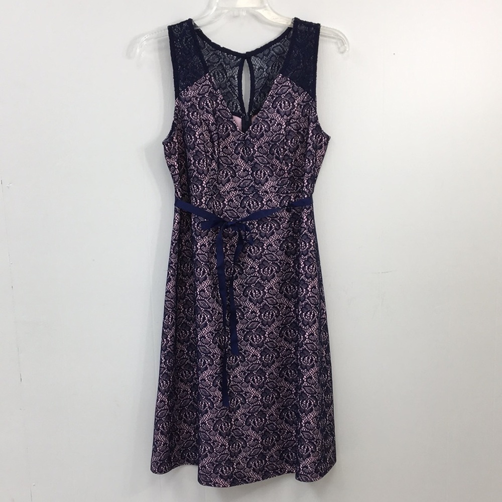 Motherhood Maternity Navy Pink Lace Midi Sleeveless Dress Size M EXCELLENT